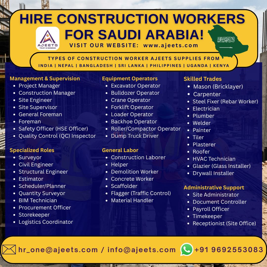 Construction Recruitment Agency from India for KSA