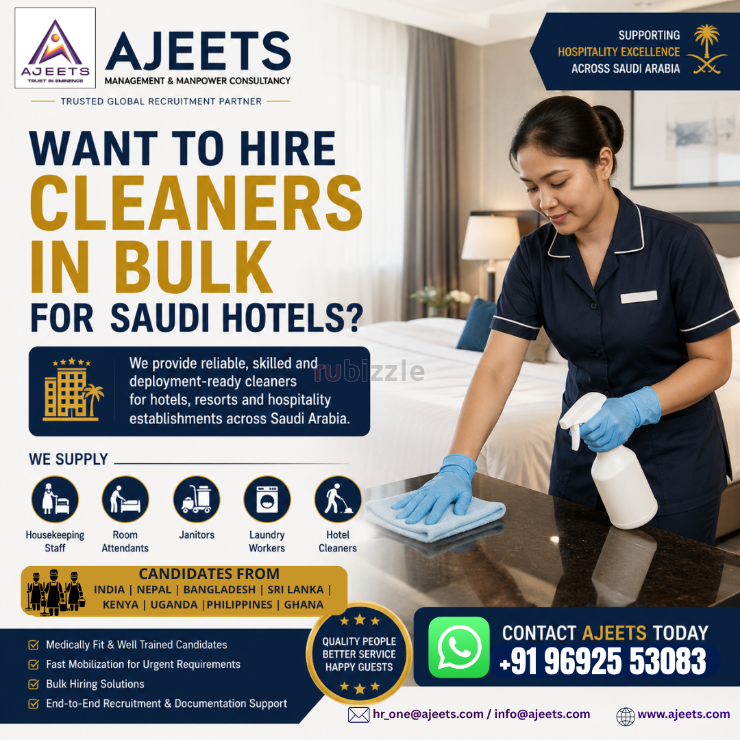 Want to Hire Cleaners in Bulk for Saudi Hotels?