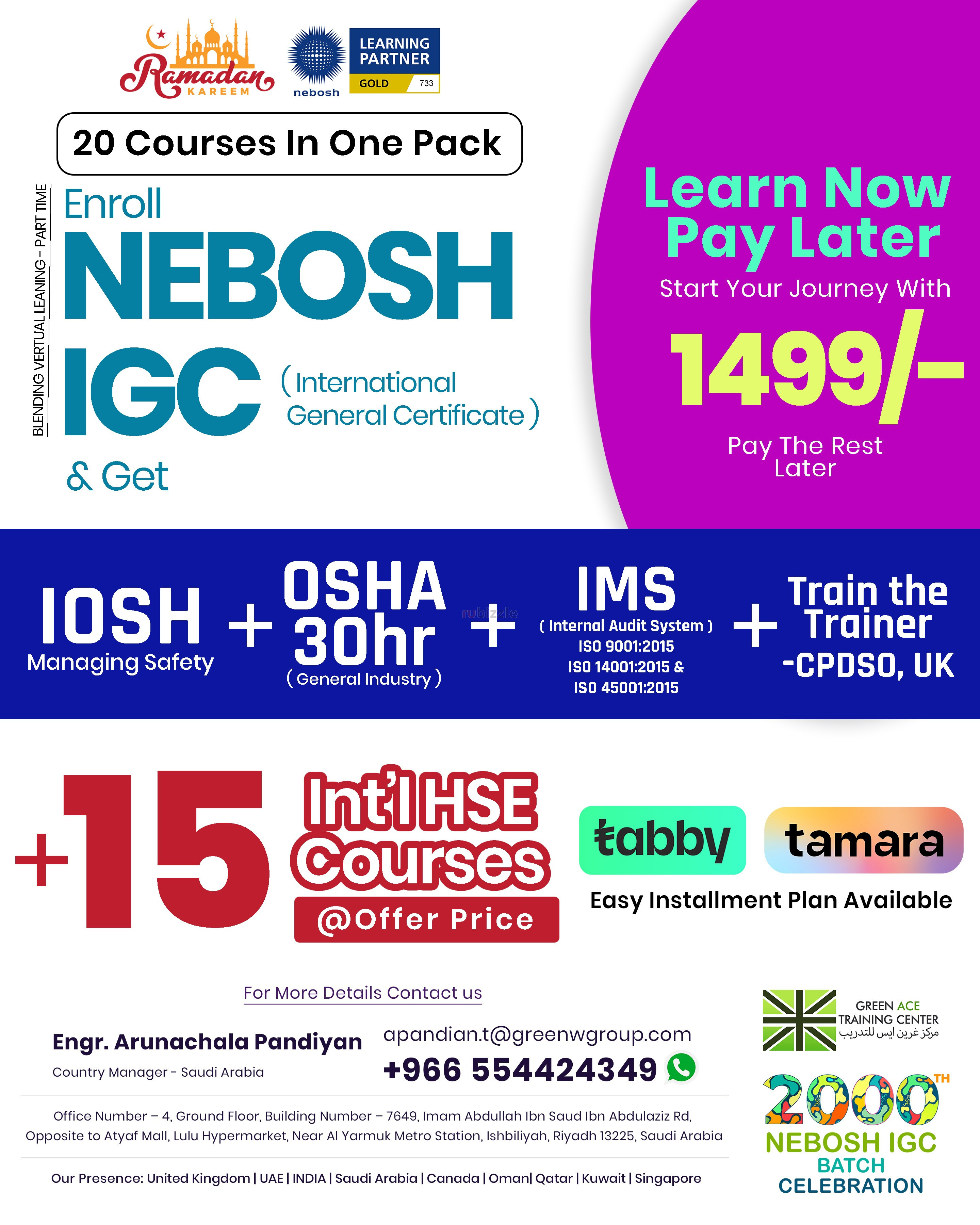 NEBOSH IGC Course Training in Riyadh | Ramadan Offers